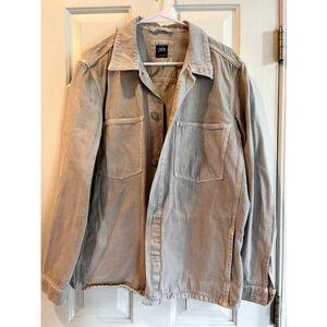 Zara Basic Z1975 Men's Khaki Heavy Denim Long Sleeve Work Shirt Cream/Tan Sz S